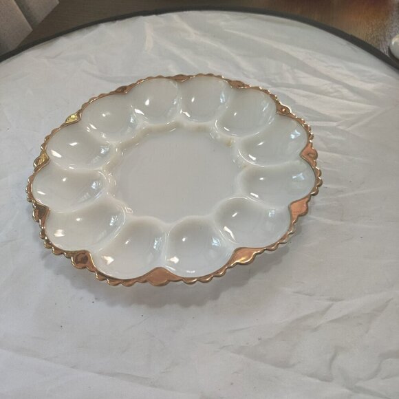 This Deviled Egg Holder is beautiful with gold rimmed edges. Vintage dinnerware - Picture 5 of 6